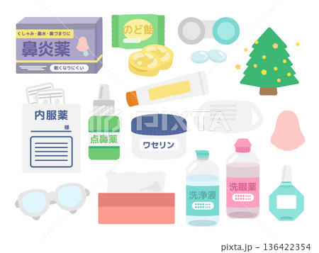花粉症対策 イラストセット 花粉症対策 イラストセット 136422354