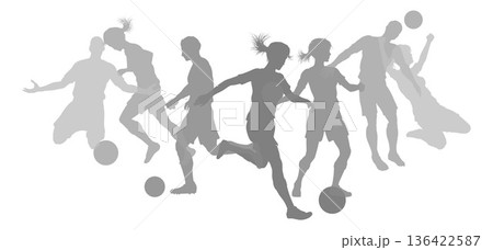 Soccer Football Players Men Women Silhouettes 136422587
