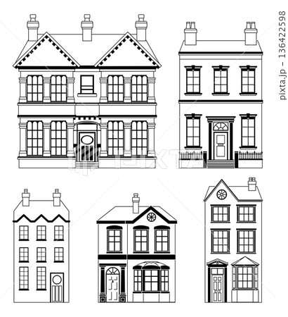 Houses Old Buildings Silhouette Illustration Set 136422598
