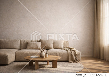 ジャパンディ リビング インテリア 背景 北欧 ナチュラル モックアップ 136422604