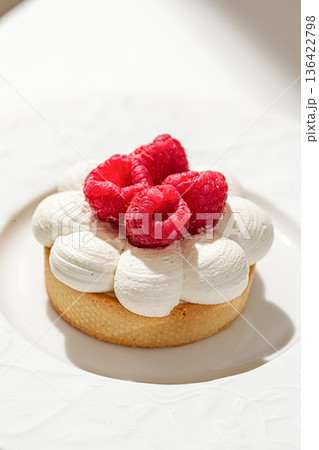 Raspberry dessert tart with whipped cream Raspberry dessert tart with whipped cream 136422798