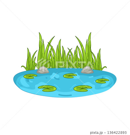 Illustration of small pond with green grass Illustration of small pond with green grass 136422893