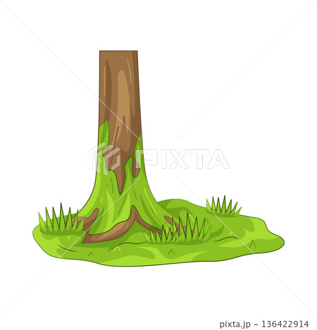 Illustration of mossy tree with grass Illustration of mossy tree with grass 136422914