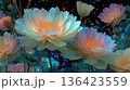 暗闇に輝く発光する花々が広がる幻想的で美しいファンタジーフラワーイメージ 136423559