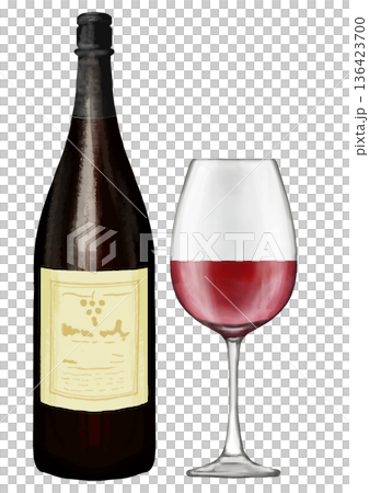 Red wine in a glass and a wine bottle. Realistic illustration Red wine in a glass and a wine bottle. Realistic illustration 136423700