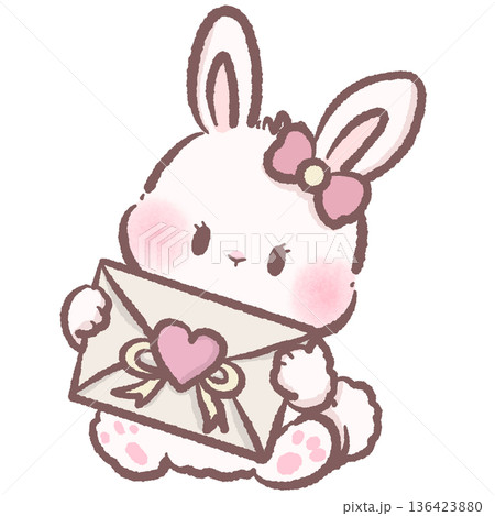 Adorable bunny holding heart sealed love letter pastel kawaii illustration with romantic coquette style for valentine greeting card and love message designs Adorable bunny holding heart sealed love letter pastel kawaii illustration with romantic coquette style for valentine greeting card and love message designs 136423880