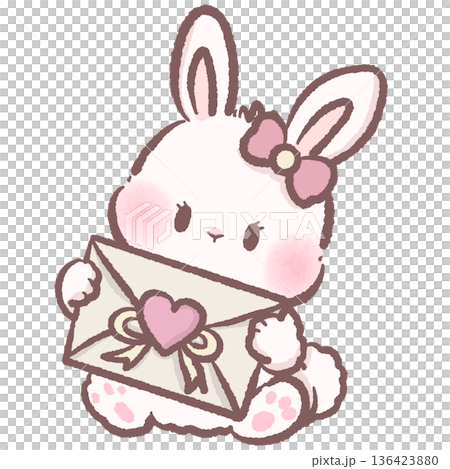 Adorable bunny holding heart sealed love letter pastel kawaii illustration with romantic coquette style for valentine greeting card and love message designs Adorable bunny holding heart sealed love letter pastel kawaii illustration with romantic coquette style for valentine greeting card and love message designs 136423880