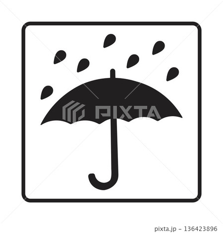 warning sign of Keep dry packaging symbol with umbrella and rain drops warning sign of Keep dry packaging symbol with umbrella and rain drops 136423896