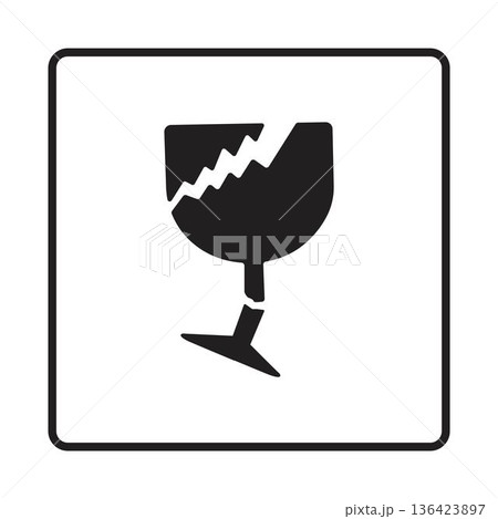 warning sign of fragile handling icon with a broken wine glass warning sign of fragile handling icon with a broken wine glass 136423897