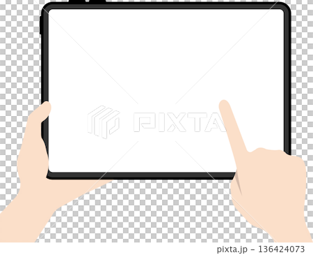 手持平板電腦操作螢幕，手指操作 136424073