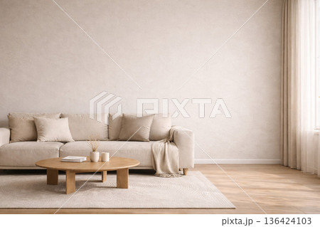 ミニマル リビング 背景 コピースペース モダン インテリア 横長 136424103