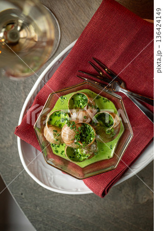 Escargot snails with garlic herb butter Escargot snails with garlic herb butter 136424149