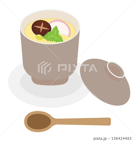 蓋付きの容器に入った茶碗蒸しのイラスト 136424483