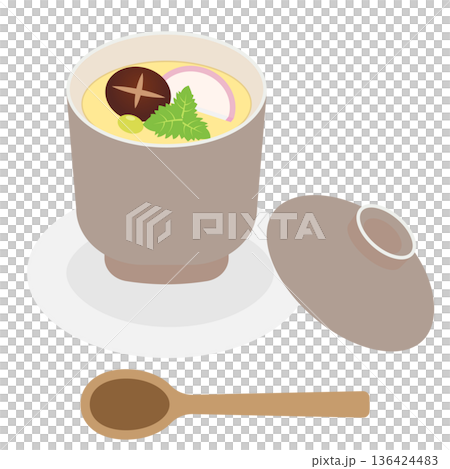 蓋付きの容器に入った茶碗蒸しのイラスト 136424483
