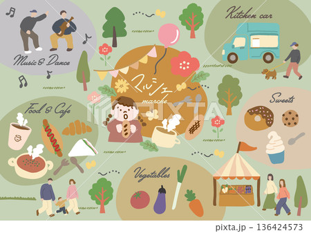 かわいいマルシェのイラストセット 136424573