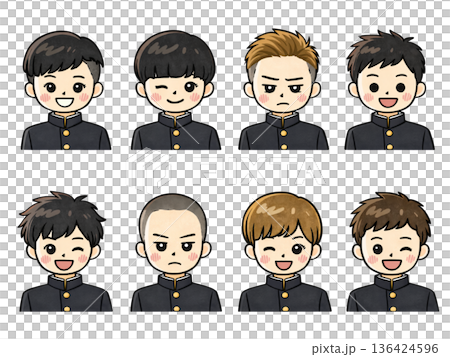 身穿制服的男學生臉部表情集 136424596