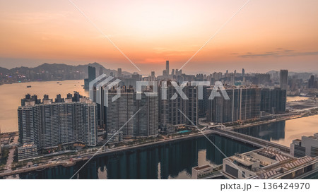 Golden sunset illuminates Kai Tak harbourfront residential skyline Feb 8 2026 Golden sunset illuminates Kai Tak harbourfront residential skyline Feb 8 2026 136424970