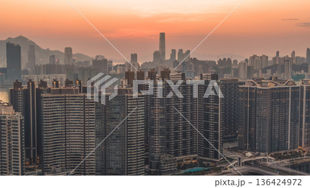 Golden sunset illuminates Kai Tak harbourfront residential skyline Feb 8 2026 Golden sunset illuminates Kai Tak harbourfront residential skyline Feb 8 2026 136424972