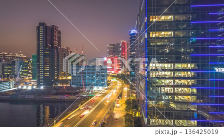 Kwun Tong Bypass highway at night in Hong Kong Feb 8 2026 136425019