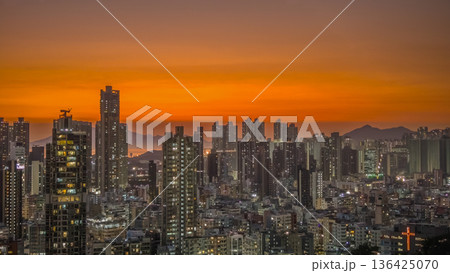 Golden sunset illuminates dense Kowloon West urban skyline Feb 6 2026 Golden sunset illuminates dense Kowloon West urban skyline Feb 6 2026 136425070