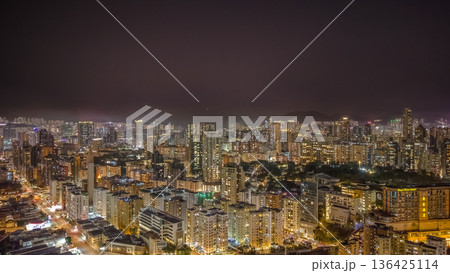 Bright night lights illuminate dense Kowloon City skyline Feb 6 2026 136425114