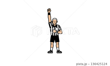 American Football Referee Raising Fist to Signal Touchdown or Dead Ball Illustration 136425124