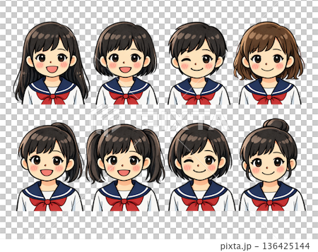 中学生　いろいろな表情の女の子 136425144