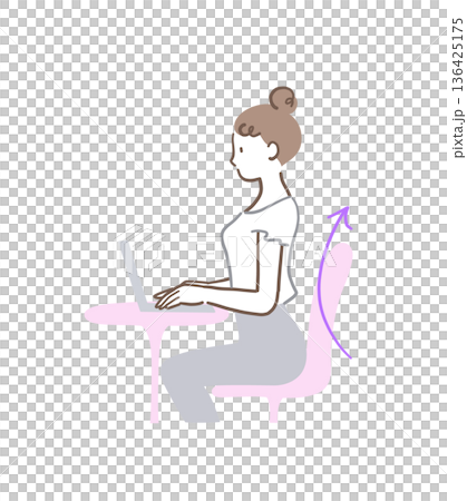 插畫資料：一位女士坐在靠背傾斜的椅子上操作電腦。 136425175