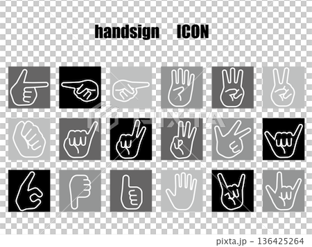Monochrome line drawing illustrations of various hand signs Monochrome line drawing illustrations of various hand signs 136425264