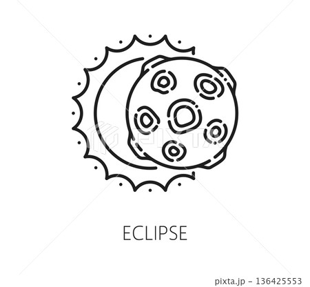 Space solar eclipse and galaxy outerspace thin line icon. Space flight thin line vector sign, cosmos travel outline pictogram. Galaxy outerspace research or discovery lineart symbol or icon 136425553