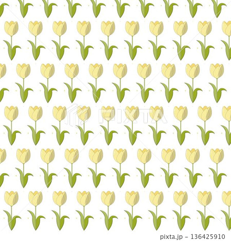 Tulip floral pattern flowers with green leaves on a light background. Perfect for spring design, fabric, wallpaper, wrapping paper, packaging, and decorative surface projects Tulip floral pattern flowers with green leaves on a light background. Perfect for spring design, fabric, wallpaper, wrapping paper, packaging, and decorative surface projects 136425910