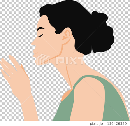 一幅女性側臉親吻的插圖 一幅女性側臉親吻的插圖 136426320
