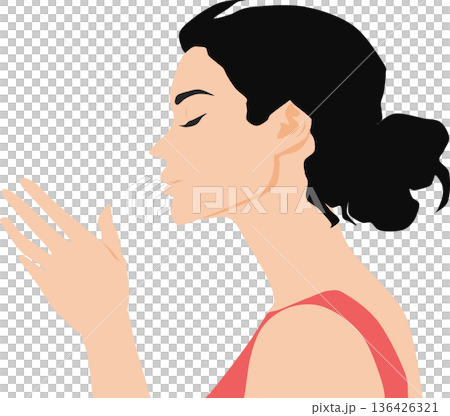 Illustration of a woman's profile kissing 136426321