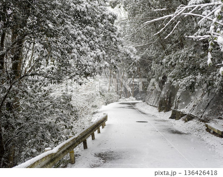 雪が積もる峠道の風景 136426418