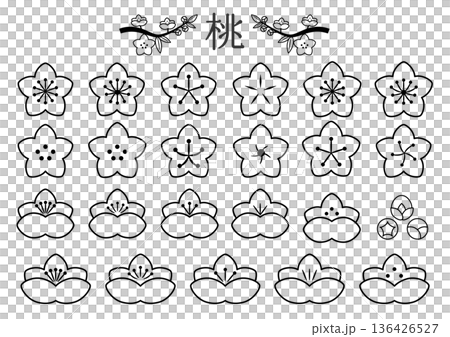 Peach blossom icon set line drawing 136426527