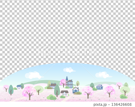 桜が咲く春の風景イラスト. 136426608