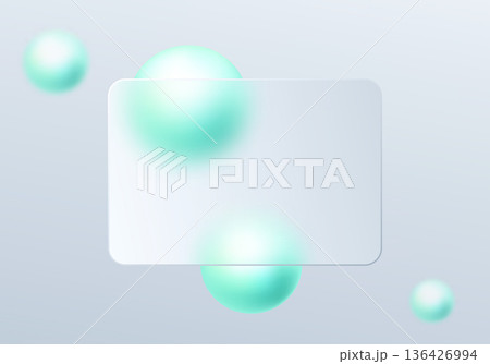 Glassmorphism style banner with turquoise gradient spheres on a soft blue background. 136426994