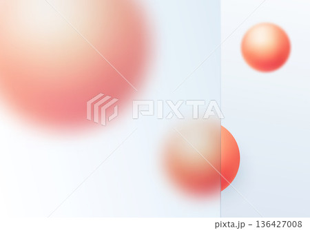 Light glassmorphism background with coral gradient spheres and translucent panel 136427008