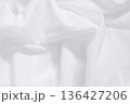 Soft focus white smooth ripple linen fabric on detail texture background 136427206