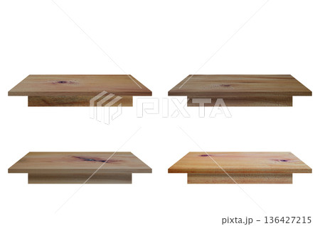Wooden table vintage style collection set for put object or montage product and decor on home, isolated on white background Wooden table vintage style collection set for put object or montage product and decor on home, isolated on white background 136427215