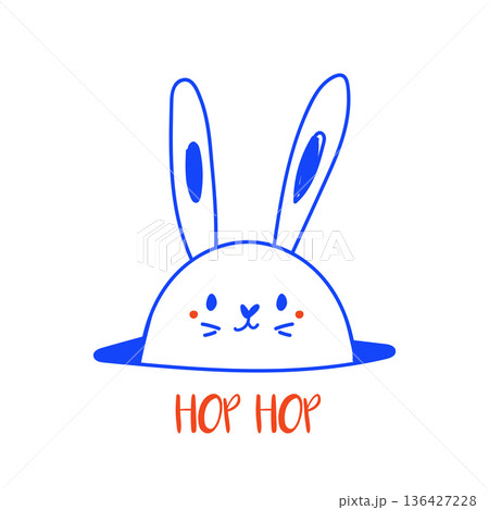 Cute Bunny Illustration with Hop Hop Text Minimal Easter Rabbit Design 136427228