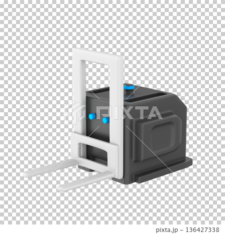 3D icon illustration of an autonomous forklift designed for intelligent warehouse operations. 3D icon illustration of an autonomous forklift designed for intelligent warehouse operations. 136427338