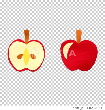 Apple whole and cross-section collage style colored paper illustration material parts Apple whole and cross-section collage style colored paper illustration material parts 136428151
