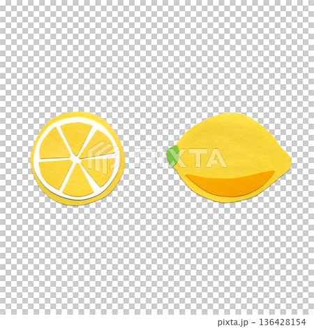 レモン 丸ごとと断面の貼り絵風 色画用紙イラスト 素材 パーツ レモン 丸ごとと断面の貼り絵風 色画用紙イラスト 素材 パーツ 136428154