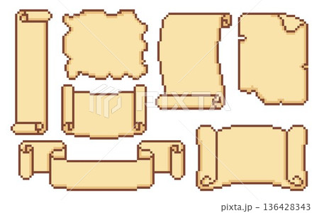 Pixel art game scrolls, vintage parchment frames 136428343