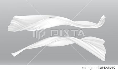 White silk fabric flowing in the air, realistic 136428345