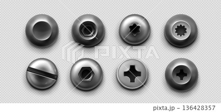 Metal screws and bolts with different head types Metal screws and bolts with different head types 136428357