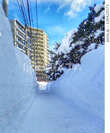 札幌の歩道の雪山 136428373
