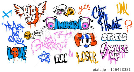 Street art doodles with rap music symbols 136428381