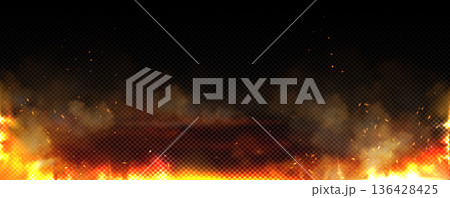 Fire with flying sparks, light of burning flame bg 136428425